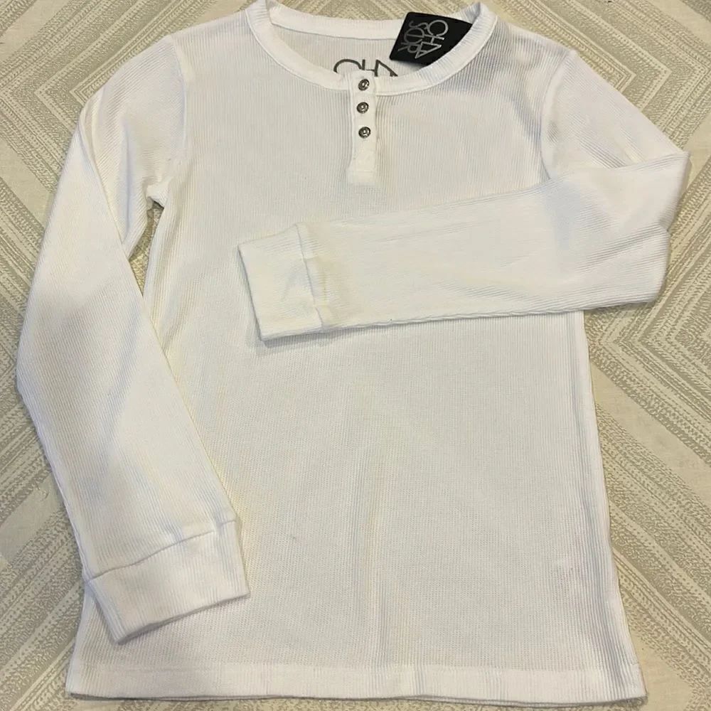 Chaser Boys White Thermal Henley Long Sleeve T-Shirt
